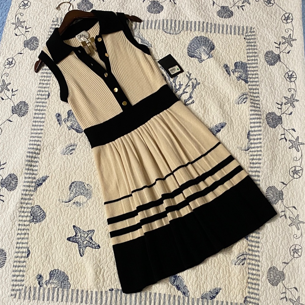 Milly of New York (an Original) Black and Cream Midi Dress. Size M.